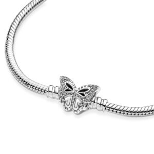 Pandora Moments Butterfly Clasp Snake Chain Bracelet - Compatible Moments Charms - Sterling Silver & Cubic Zirconia Charm Bracelet for Women - Gift for Her - 6.7"