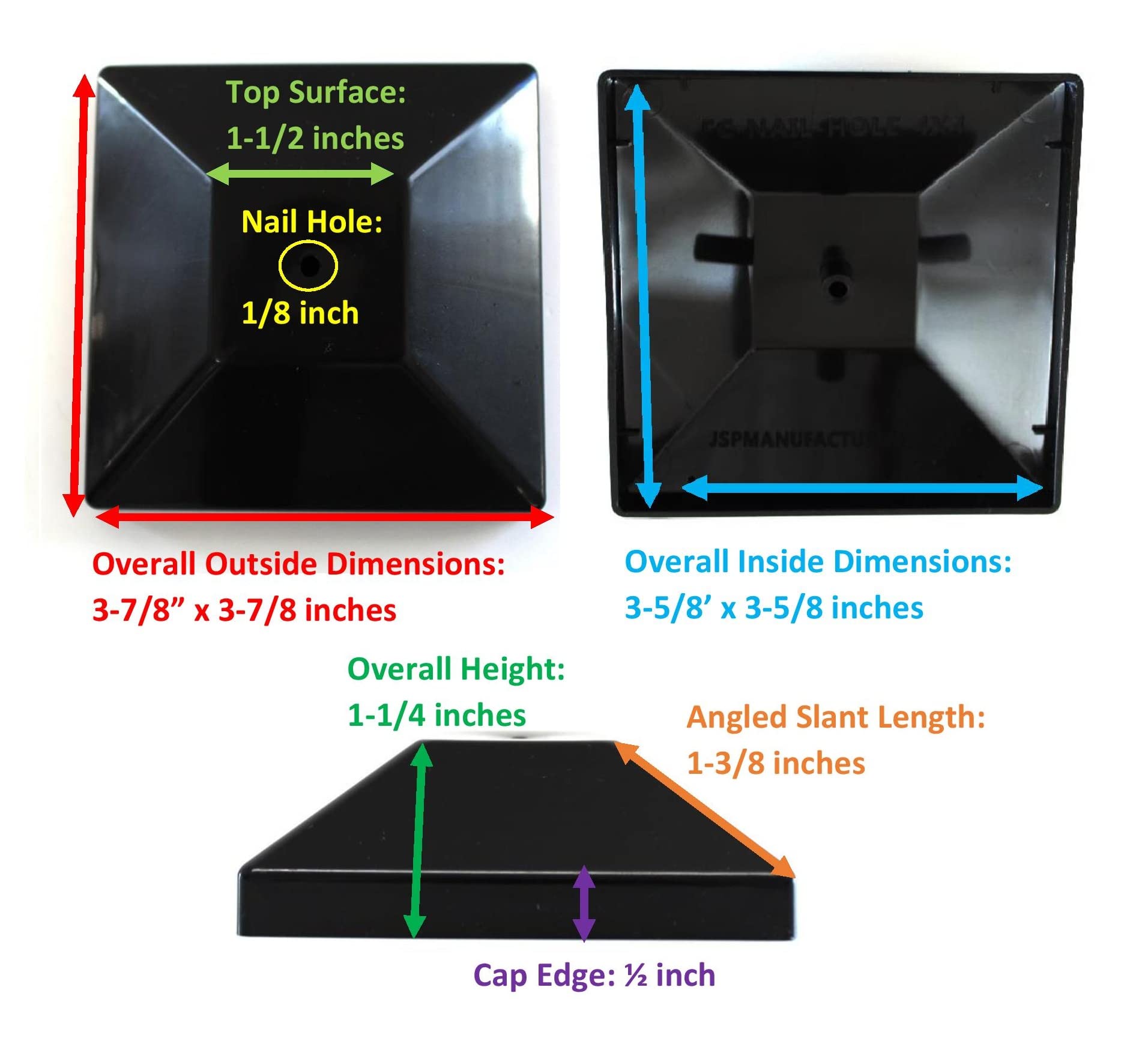 Nominal 4x4 Plastic Fence Post Caps with Nail Hole (3-5/8"x 3-5/8") (12, Black)