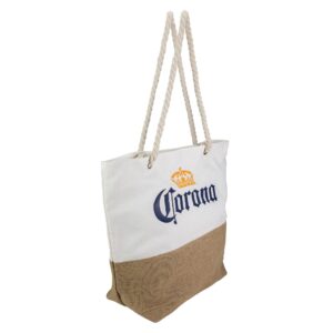 Northlight 19.25" Corona Canvas and Burlap Beach Tote Bag with Rope Handles, White