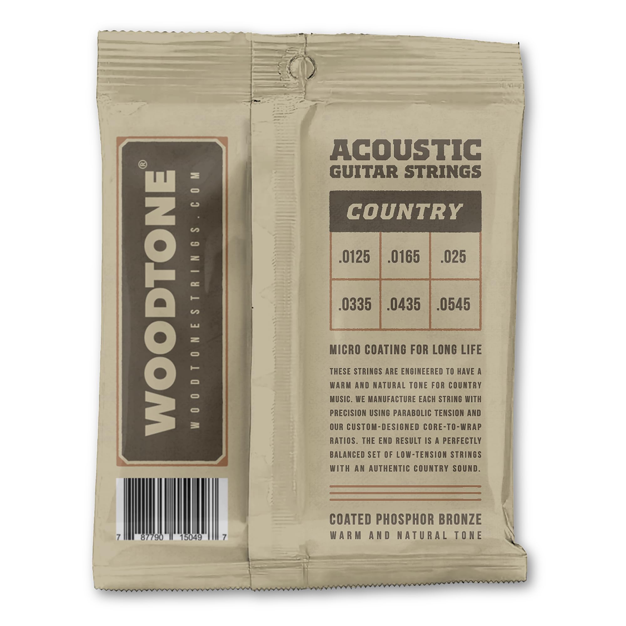 Woodtone Country Series Acoustic Guitar Strings 3-Pack, 12.5 Gauge, Phosphor Bronze, Low Tension