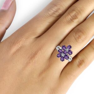 JEWELEXCESS 1.84 CTW Amethyst & Accent WhIte Diamond Ring in Sterling Silver