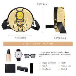 Bee Animal Crossbody Bag for Women Teen Girls Round Canvas Shoulder Bag Purse Tote Handbag Bag