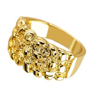 Nugget Ring 14k Gold Plated Yellow Pinky Pimp Finger Hip Hop Style For Man or Women Fashion - Size 7-12 (8)