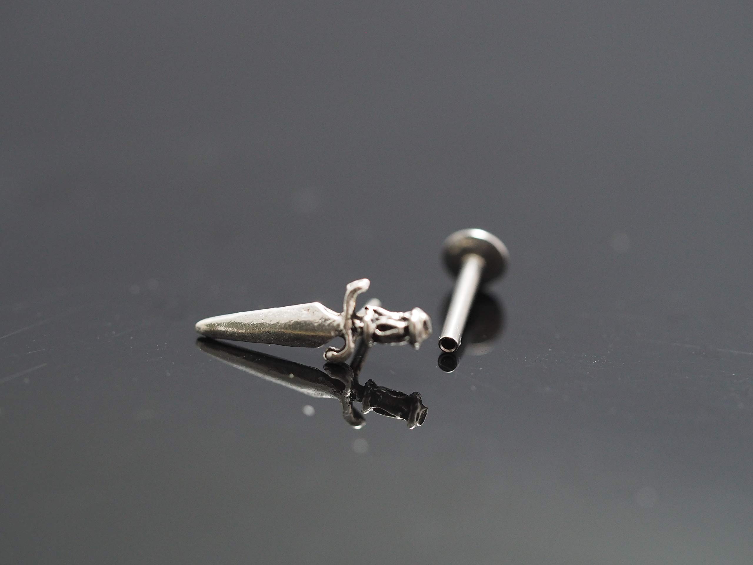 Sterling Silver Dagger - 16g Surgical stainless steel Labret Barbell, Push Pin Post , Flat Back ,Cartilage earring, Piercing Jewelry (6 Millimeters)