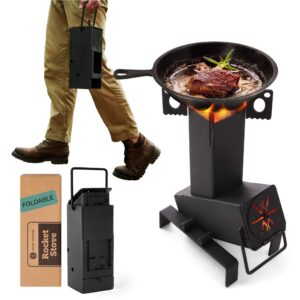 wise moose rocket stove for cooking - heavy-duty cast iron rocket stove wood burning portable, mini wood stove, wood burning heater, wood fire camping stove, fire tower, portable wood burning stove