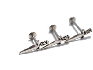 sterling silver dagger - 16g surgical stainless steel labret barbell, push pin post , flat back ,cartilage earring, piercing jewelry (6 millimeters)