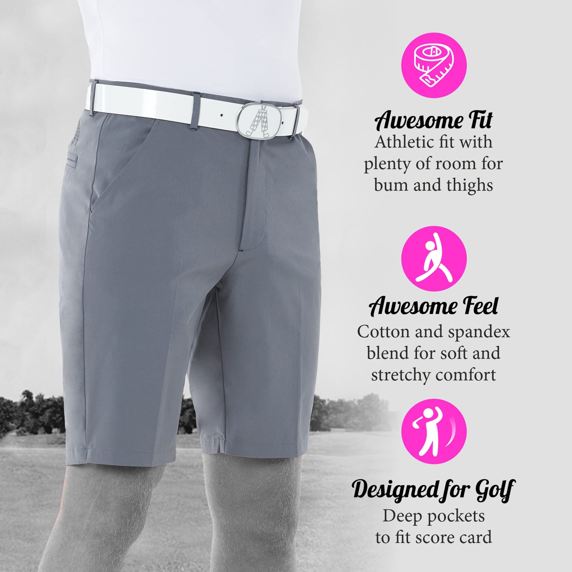 Royal & Awesome Mens Golf Shorts Stretch, Golf Shorts Men Stretch, Mens Slim Fit Golf Shorts, Stretch Golf Shorts for Men, Grey Golf Shorts for Men