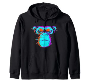 glitchy vaporwave gorilla zip hoodie