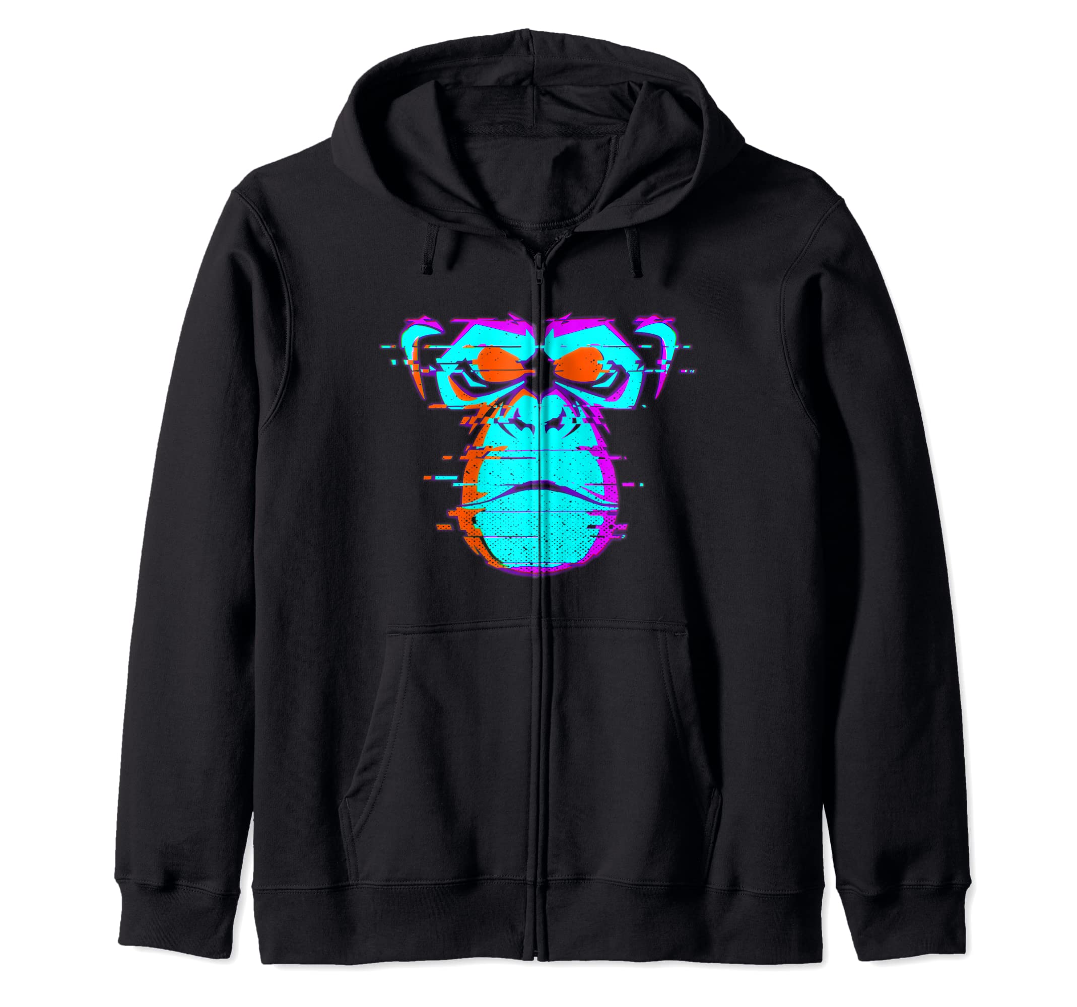 Glitchy Vaporwave Gorilla Zip Hoodie