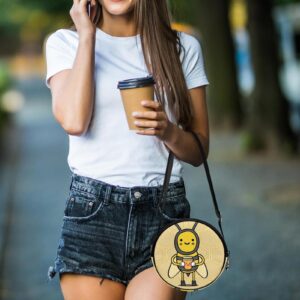 Bee Animal Crossbody Bag for Women Teen Girls Round Canvas Shoulder Bag Purse Tote Handbag Bag