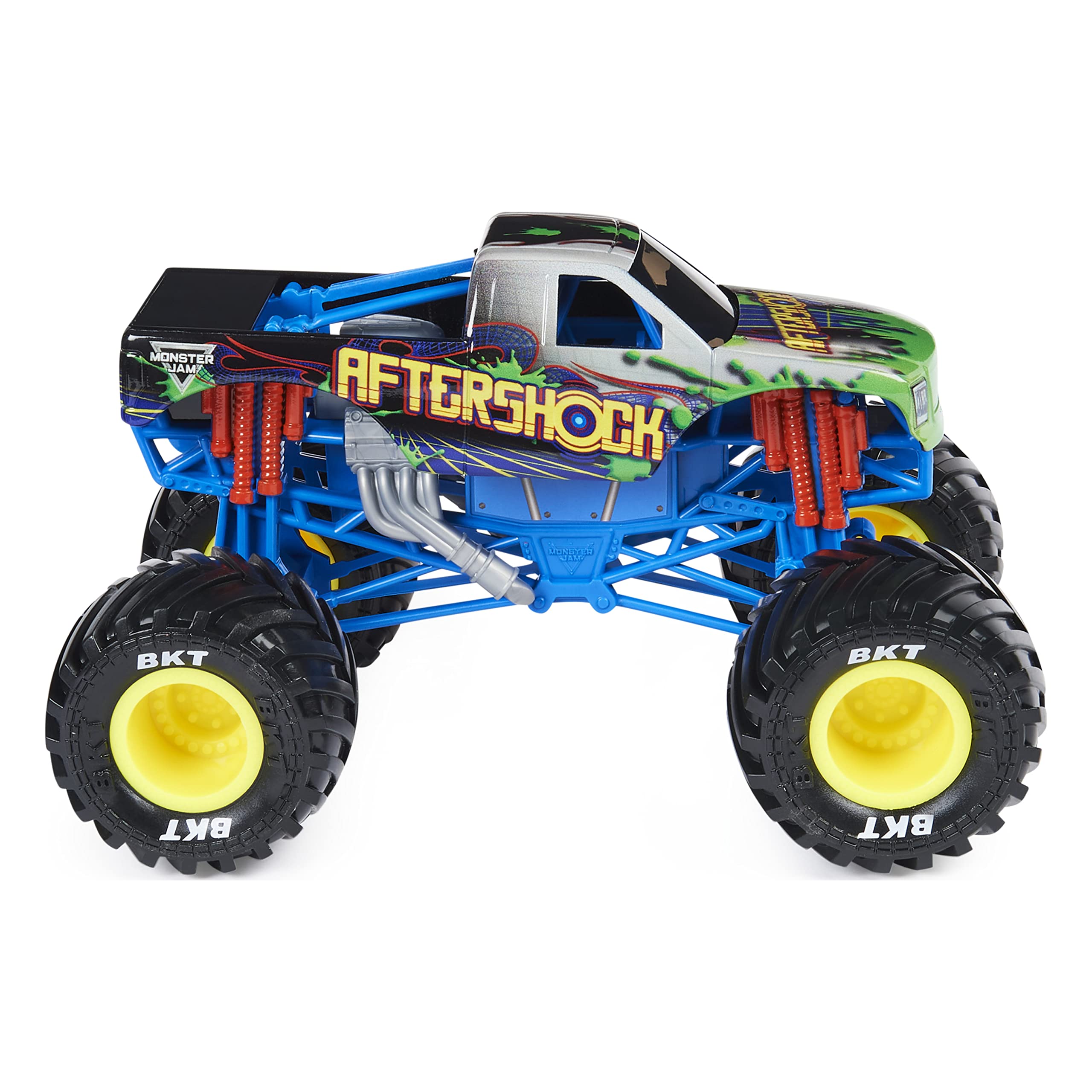 Monster Jam Official Aftershock Monster Truck - Aftershock Collector 1:24 Scale Die-Cast Vehicle - Chrome Rims and BKT Tread Tires For Use In All Playsets - Collectible For Fans & Birthday Parties