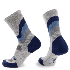 grip6 wool crew socks - pack of 2 medium merino wool socks made in the usa - lightweight wool hiking socks - warm crew socks for men and women - cold weather gear (overland blue)