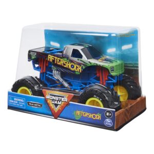 Monster Jam Official Aftershock Monster Truck - Aftershock Collector 1:24 Scale Die-Cast Vehicle - Chrome Rims and BKT Tread Tires For Use In All Playsets - Collectible For Fans & Birthday Parties