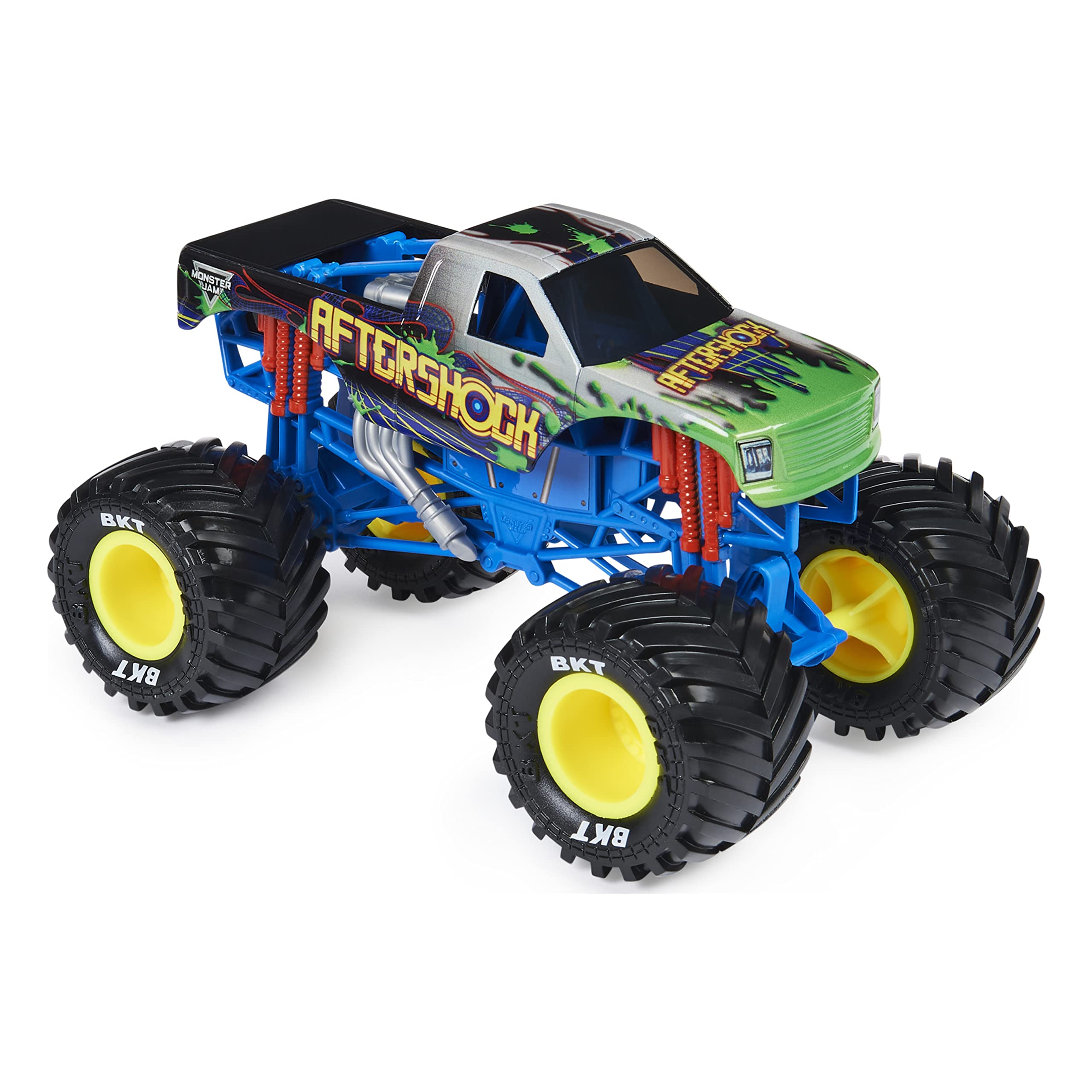 Monster Jam Official Aftershock Monster Truck - Aftershock Collector 1:24 Scale Die-Cast Vehicle - Chrome Rims and BKT Tread Tires For Use In All Playsets - Collectible For Fans & Birthday Parties