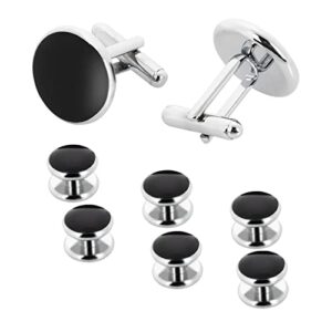 yolev mens cufflinks and studs set tuxedo shirts cuff links black onyx cufflinks for men, classic tuxedo buttons match for business wedding formal suit