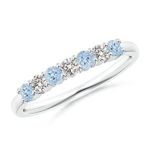 CARILLON 925 Sterling Silver 0.60 Ctw Round Aquamarine Gemstone Eternity Women Valentine's Day Ring (Sterling Silver, 5)