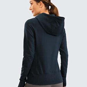 CRZ YOGA Women's Full Zip Hooded Sweatshirts Workout Sweat Jackets Slim Fit Running Track Hoodies with Thumbholes True Navy Large