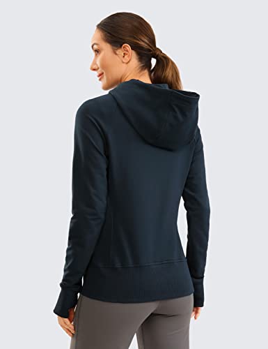 CRZ YOGA Women's Full Zip Hooded Sweatshirts Workout Sweat Jackets Slim Fit Running Track Hoodies with Thumbholes True Navy Large