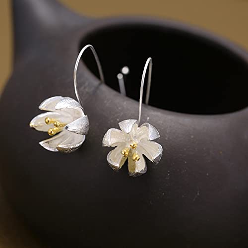 925 Sterling Silver Flower Earings Elegant Lotus Long Drop Earring for Women Fashion Brincos Grandes Fine Jewelry pendientes