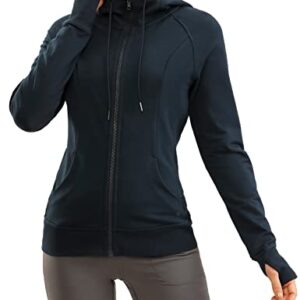 CRZ YOGA Women's Full Zip Hooded Sweatshirts Workout Sweat Jackets Slim Fit Running Track Hoodies with Thumbholes True Navy Large