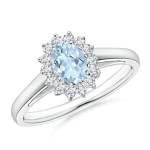 Carillon Princess Diana Inspired 925 Sterling Silver 1.20 Ctw Oval Aquamarine Gemstone Women Solitaire Accents Ring (Sterling Silver, 6)