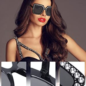 12 Pairs Crystal Oversized Sunglasses Rhinestone Square Diamond Sunglasses Frame Retro Sparkling Glasses for Women Men(Bright Colors)