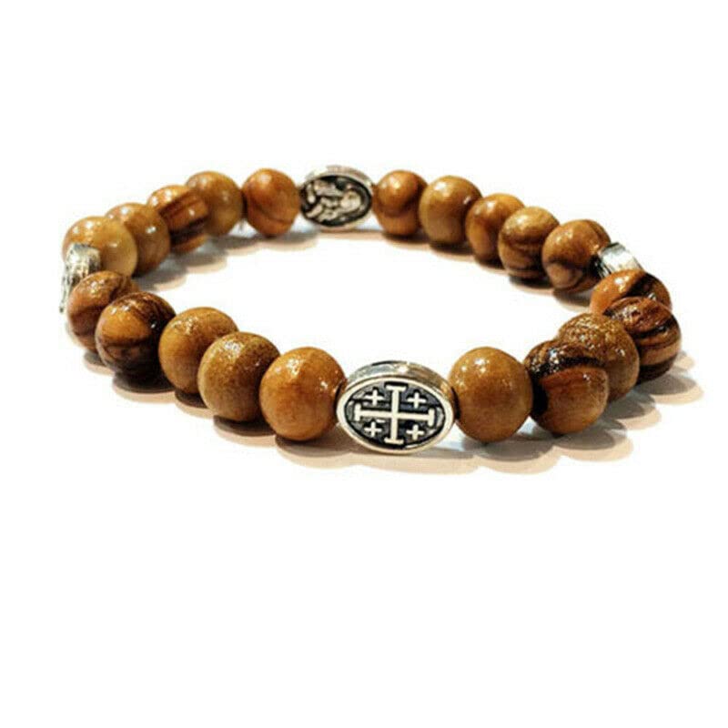 Bracelet Jerusalem Olive Wood Rosary Cross Holy Land Handmade Beads Catholic