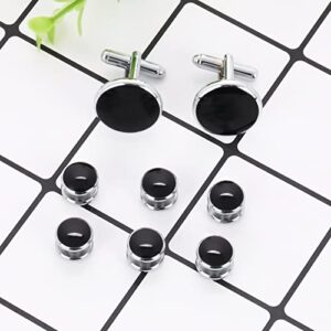 Yolev Mens Cufflinks and Studs Set Tuxedo Shirts Cuff links Black Onyx Cufflinks for Men, Classic Tuxedo Buttons Match for Business Wedding Formal Suit