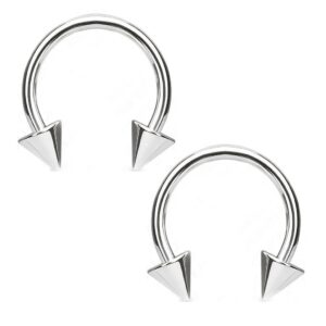 2 pc titanium spikes horseshoe nose helix lip nipple septum tongue ring 14g - 12mm