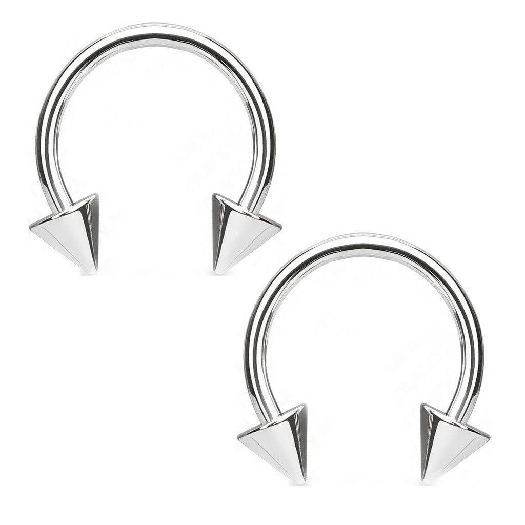 2 pc Titanium Spikes Horseshoe Nose Helix Lip Nipple Septum Tongue Ring 14G - 12mm