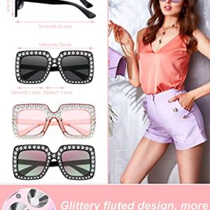 12 Pairs Crystal Oversized Sunglasses Rhinestone Square Diamond Sunglasses Frame Retro Sparkling Glasses for Women Men(Bright Colors)