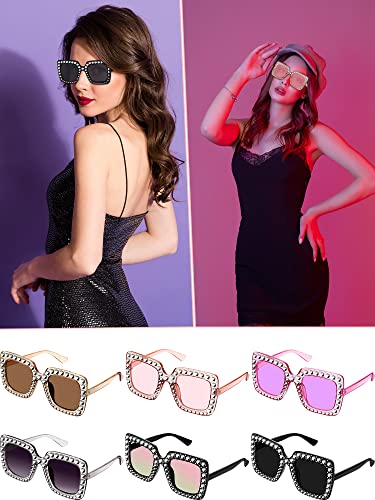 12 Pairs Crystal Oversized Sunglasses Rhinestone Square Diamond Sunglasses Frame Retro Sparkling Glasses for Women Men(Bright Colors)