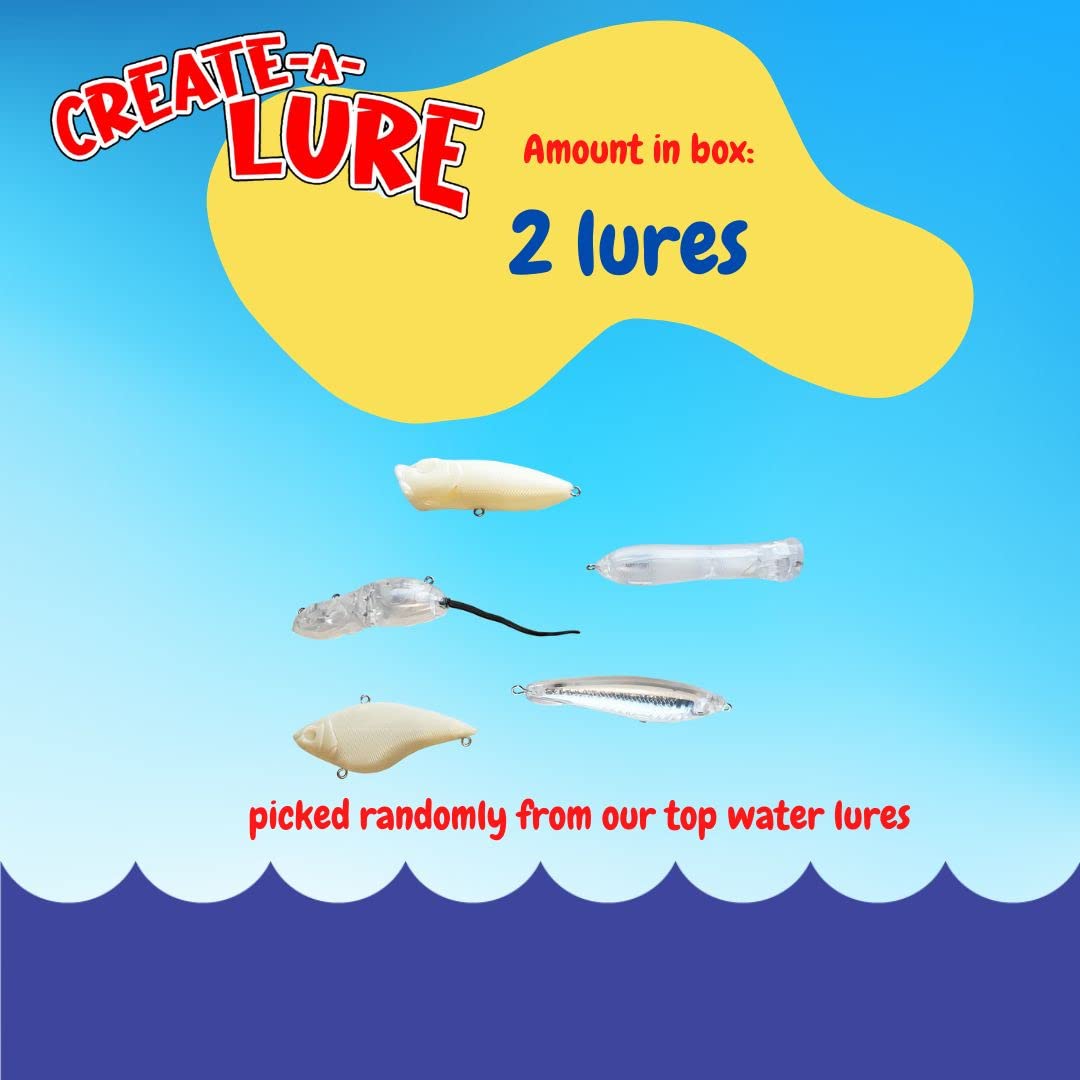 Create-A-Lure Top Water Edition Lure Making Kit, Paint Your Own Fishing Lures, Kids Painting Crafts with 2 Lures, Kid-Safe Washable Paint Colors, Paint Brushes and Hooks