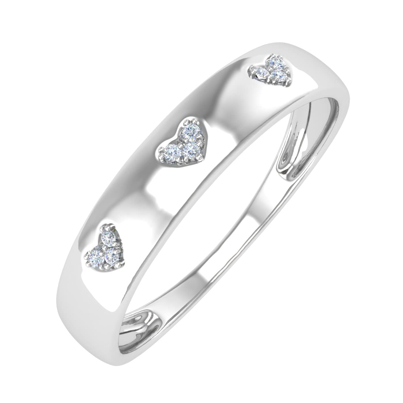 0.03 Carat Diamond Heart Wedding Bands in 10K White Gold (Ring Size 7)