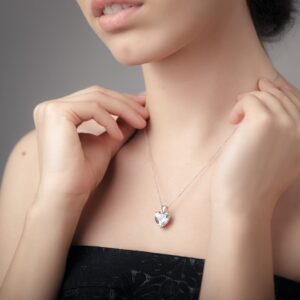 pierre lorren jewellery LUXURY 18K WHITE GOLD Heart Shaped Diamond Pendant SOLID Necklace for women with Solitaire Jewelry 18inch,Womens day present HANDMADE Women 1.5ct