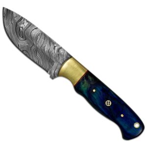 nygearz handmade hunting knife damascus steel survival fixed blade knife rose wood guards handle 9" (9 inches, blue/gold)