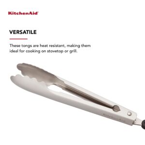 KitchenAid Gourmet Stainless Steel Serving Tongs with Hang Hook and Secure Closing Lock, 9 Inch, Stainless Steel