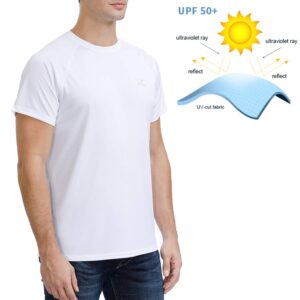 Men's UPF 50+ Sun Protection Shirts Short SleeveQuick Dry Running T-Shirt Lightweight Hiking Sun Shirt(White,M)