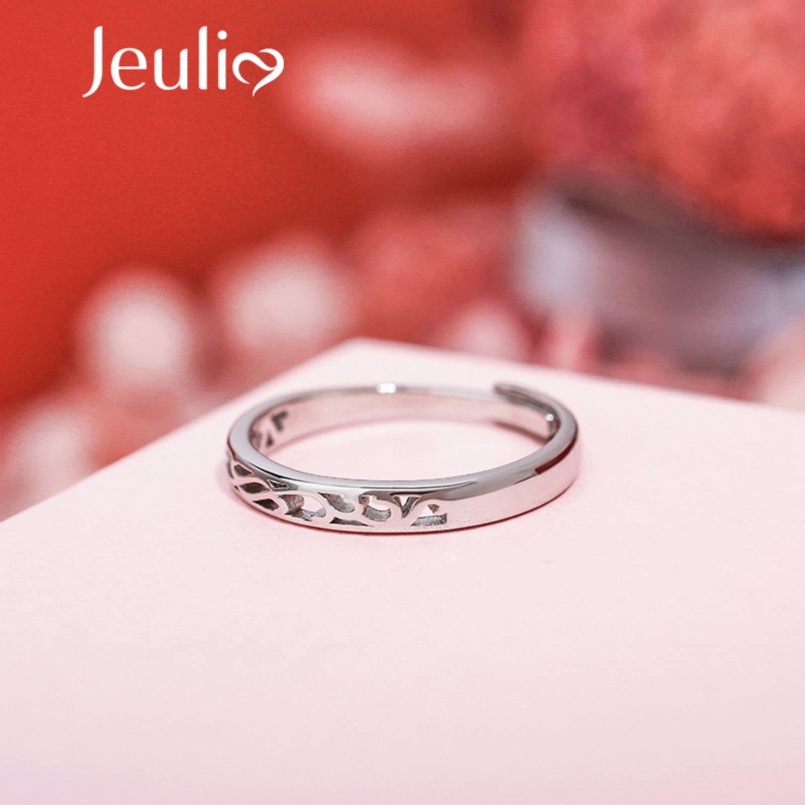 Jeulia Couple Rings Sterling Silver Vine Flower Design Adjustable Band for Women Men Valentines Day Engagement Matching Ring Set Wedding Anniversary Promise Endless Love Rings (Women's Band)