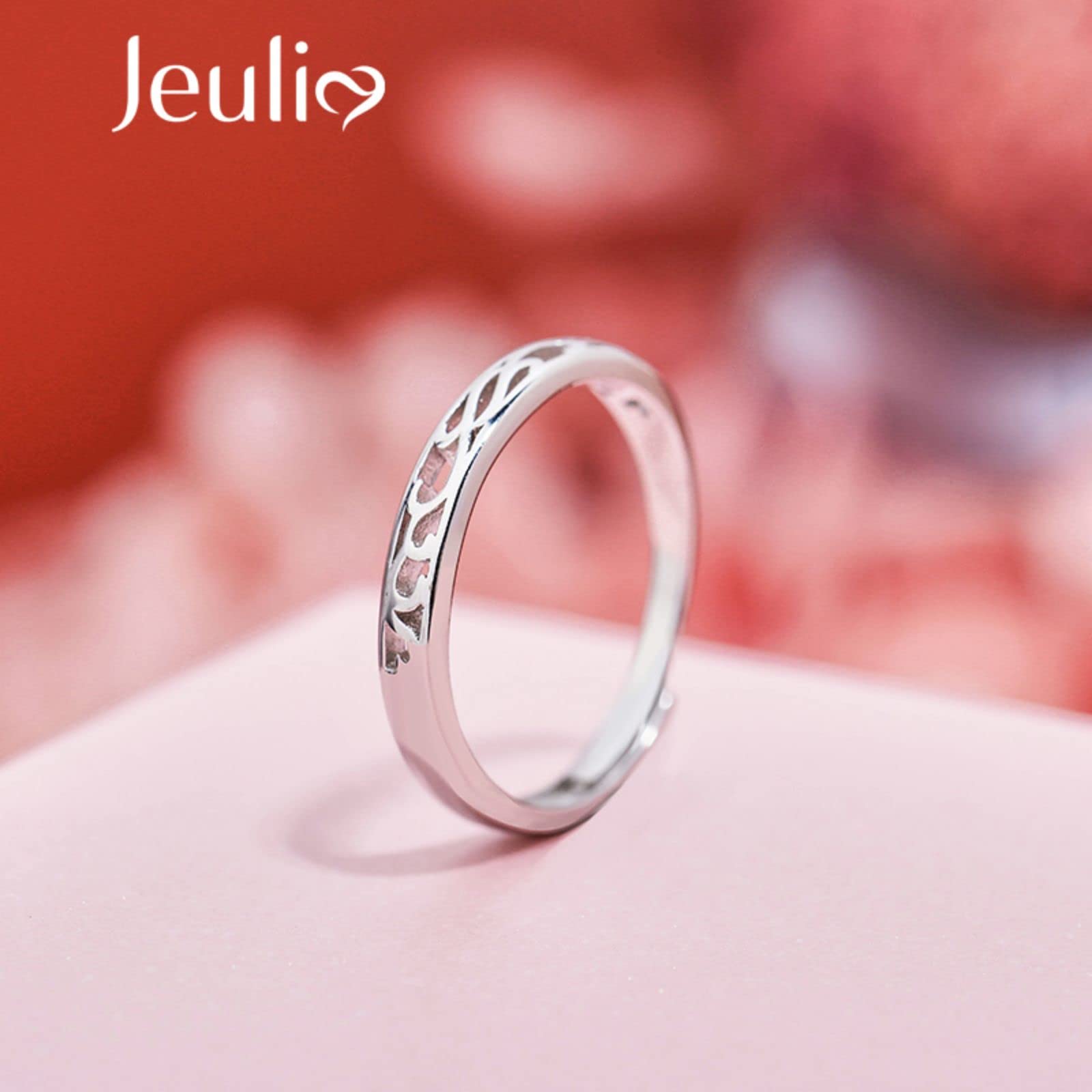 Jeulia Couple Rings Sterling Silver Vine Flower Design Adjustable Band for Women Men Valentines Day Engagement Matching Ring Set Wedding Anniversary Promise Endless Love Rings (Women's Band)