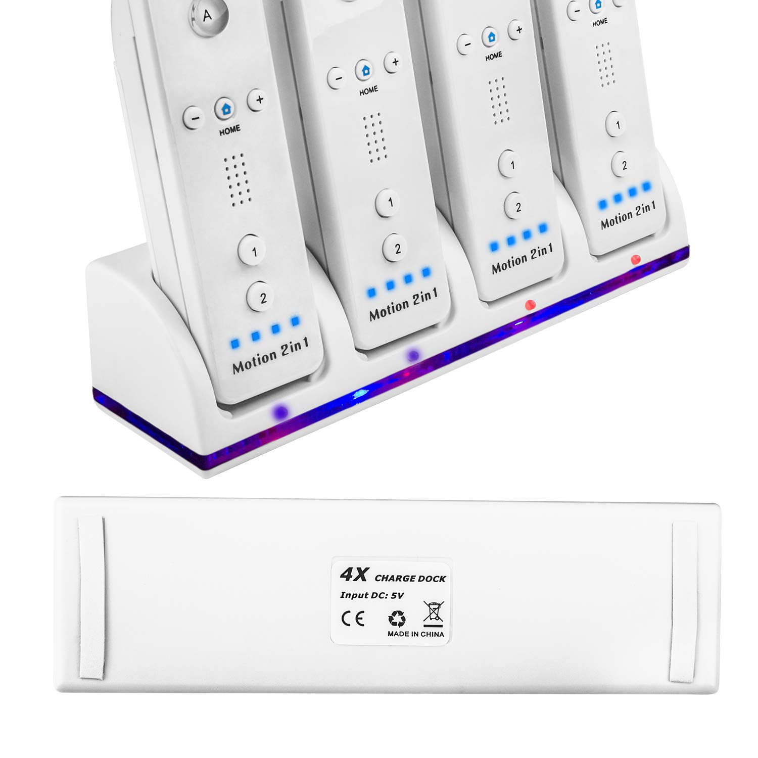 Upgraded Wii Remote Controller Covanm 4 Port Wii Charging Station with 4 Rechargeable Battery for Wii (4 Port Charging Station+4 Replacement Batteries+USB Cable+Free USB Wall Charger