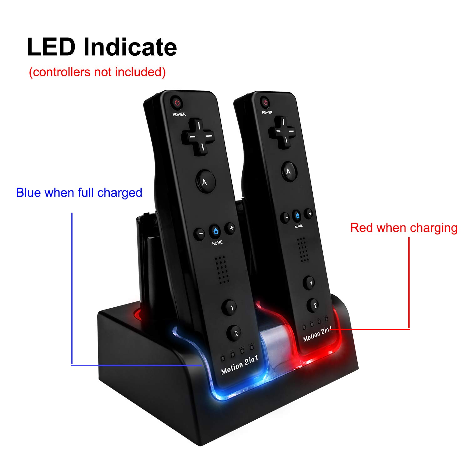 Upgraded Wii Remote Charger Station, Covanm 4 Port Wii Charging Station with 4 Rechargeable Battery for Wii (4 Port Charging Station+4 Replacement Batteries+USB Cable+Free USB Wall Charger)