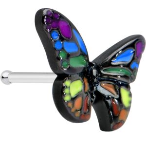 body candy womens 20g 316l steel nose ring rainbow butterfly nose stud nose bone body piercing jewelry 1/4"