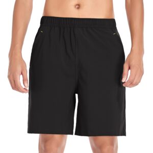 Mens Shorts Athletic 7 Inch Inseam Sports Quick Dry Fit Lightwight Casual Short with Zipper Pockets (Black, US XL)