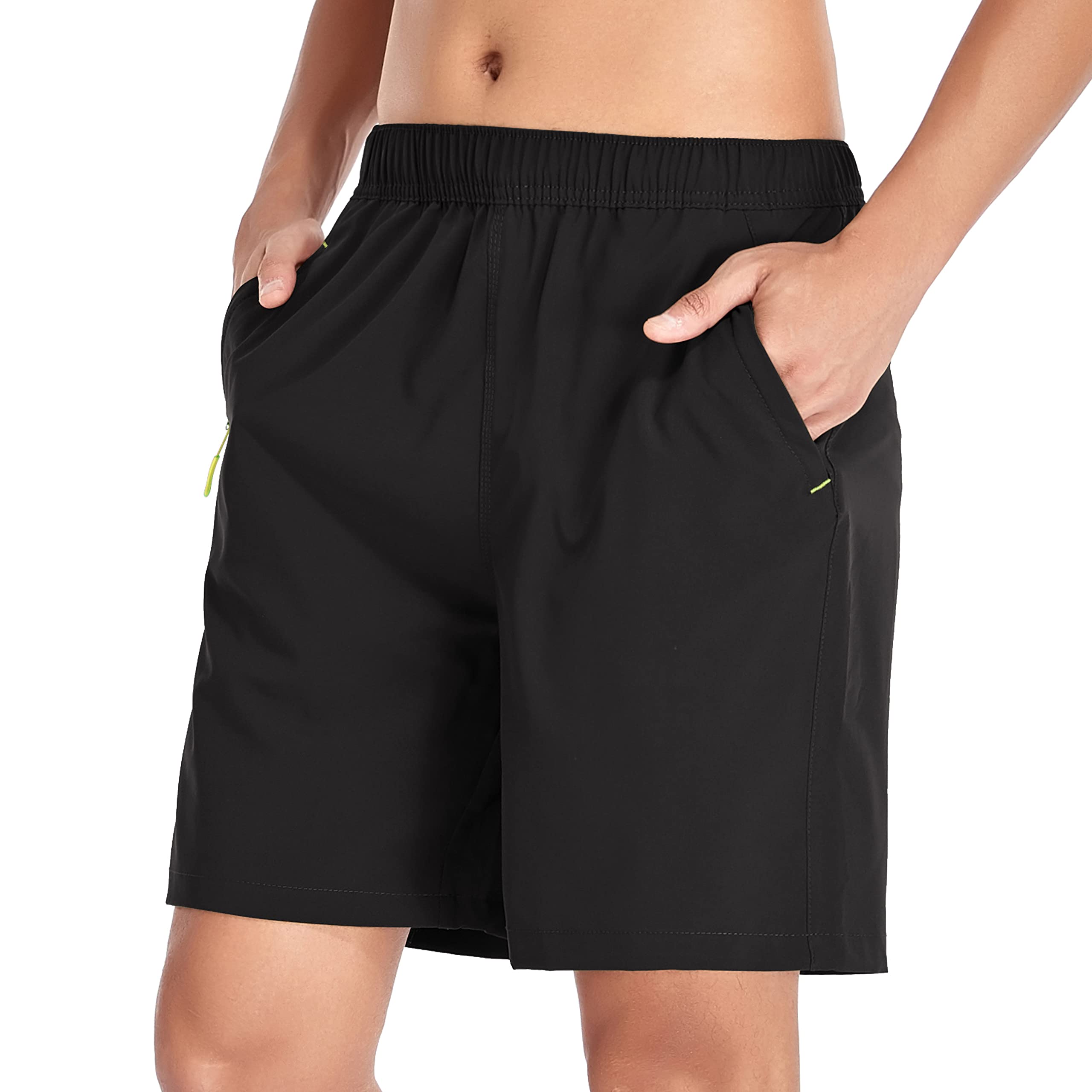 Mens Shorts Athletic 7 Inch Inseam Sports Quick Dry Fit Lightwight Casual Short with Zipper Pockets (Black, US XL)