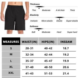 Mens Shorts Athletic 7 Inch Inseam Sports Quick Dry Fit Lightwight Casual Short with Zipper Pockets (Black, US XL)