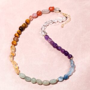 Jewever 7 Chakra Necklaces for Women Crystals and Gemstones Irregular Quartz Stones Balance Yoga Meditation Healing Crystal Necklace