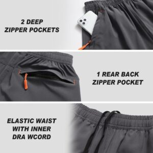 Selovzz Mens Shorts Casual 7 Inch Inseam Workout Athletic Quick Dry Lightwight Running Performance Short with Zipper Pockets (Dark Grey, US 3XL)