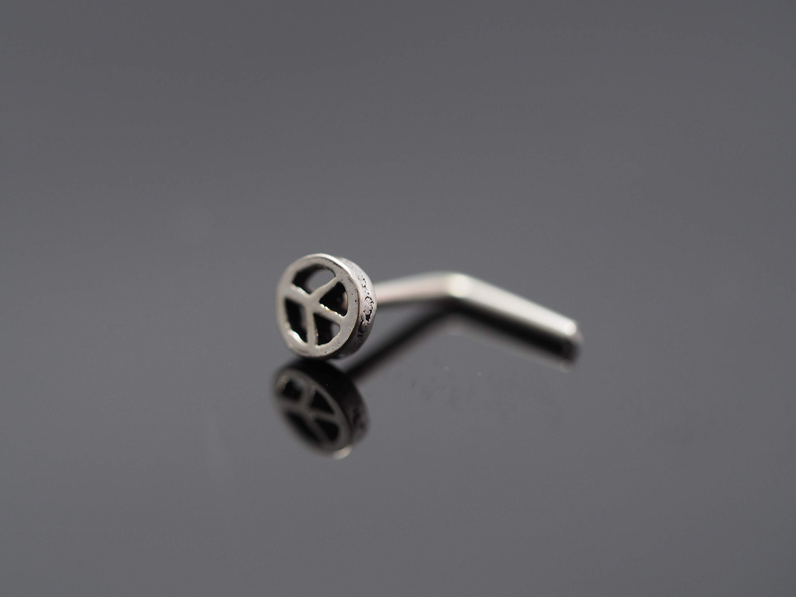 Nose Stud,Peace Sign Nose Stud Sterling Silver Nose Stud/Nose Screw, Jewelry Nose Stud, Body Piercing Jewelry, Nose Piercing (18g Right Screw)