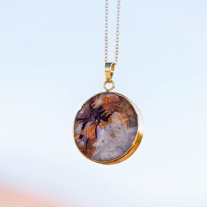 Ayana Crystals Crazy Lace Agate Necklace – Handcrafted with Ethically Sourced Agate Stone Jewelry, Solar Plexus and Heart Chakra Balance – Trendy Gemstone Pendant Necklace